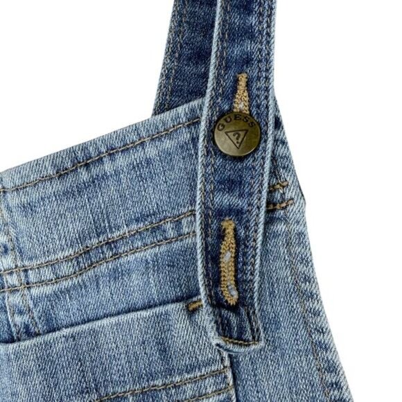 GUESS Distressed Tapered Leg Denim Overall Sz 23 Blue - Picture 5 of 10